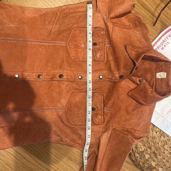 100% Genuine Leather Snap-Button Shirt Jacket (Size Medium, Rust Orange Vintage) - Picture 13 of 16